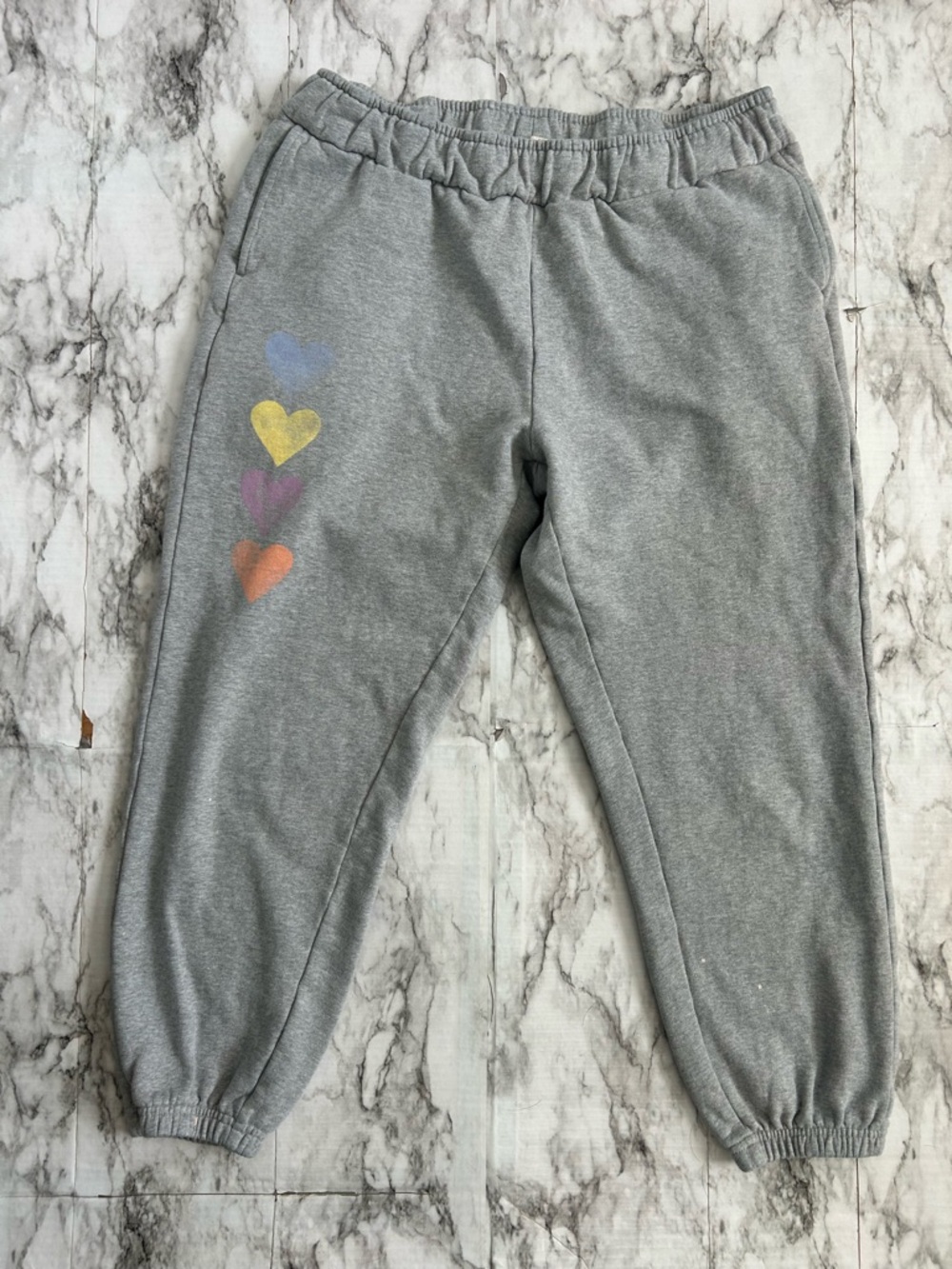 Pact | women’s size large 100% Organic cotton gray Sweatpants with hearts